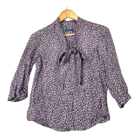 Paul Smith Tops - Paul Smith Women Blouse Black Floral Tunic Top 100% silk Bow Tie Size 40 EUC